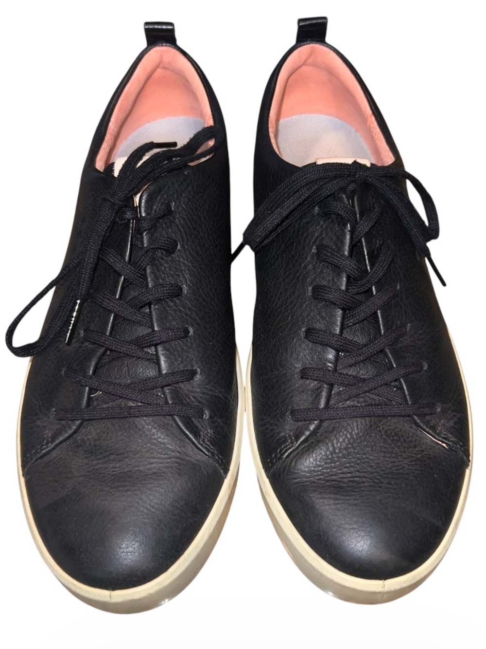 Womens ECCO Leather Black Casual Lace-Up Sneakers Golf Shoes Size 9